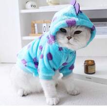 恐龙尾巴造型可爱加厚法兰绒宠物外套，带帽毛绒冬装 - 彩色 - 查看 7