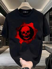 Camiseta, Gears of War, Calavera Roja, Gráfico Impactante, Estilo Urbano, Look Callejero, Salida con Amigos, Ocio, Para Hombres, Jugadores, Fans de Juegos, Gamer,  Geek, Regalo para Jugadores,playera de hombre,ropa de hombre,tops,regalos para hombre,nacional envio,oversize hombre. - Negro - Ver 1