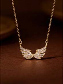 1pc Women's Elegant Angel Wings Pendant Necklace,Elegant Dainty Chain,Unique Luxury Style For Everyday & Holiday Gifts,Anniversary Gifts(No Box) - Gold - View 3