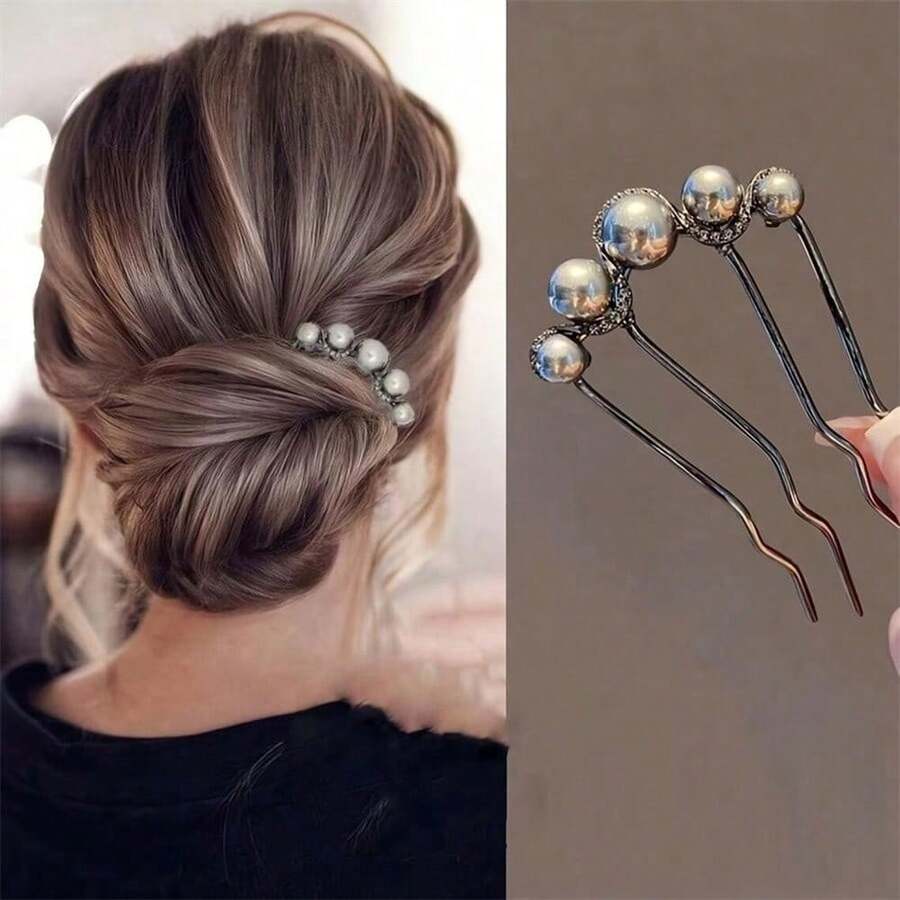 1pcs Elegant Faux Pearl Bun Maker - Special 4-Claw Comb, Suitable For Curly And Long Hair Styling Combs For Hair Side Comb, School Stuff, Wedding - 彩色 - 查看 1