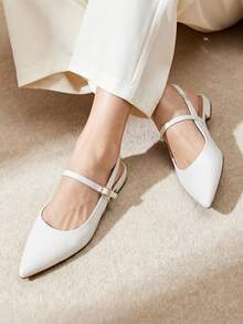 Women Slingback Pointed Toe Flats Mary Jane Ballet Flat With Buckle Strap Low Heel Dressy Flats Modern Lady Chic Shoes - 白色 - 查看 3