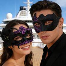 Couple Masquerade Ball Mask Set, Elegant Venetian Party Mask For Christmas, Halloween, Carnival Costume Party, Romantic Glitter Black & Purple Mask For Men And Women - Black and Purple - View 8
