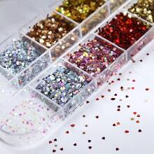 Khuôn nhựa epoxy hình ngôi sao và trái tim lấp lánh laser ba chiều 12 chiếc/hộp, có thể đổ đầy sequin hình ngôi sao năm cánh và trái tim 1mm để làm móc khóa, mặt dây chuyền DIY. - Nhiều màu - Xem 1