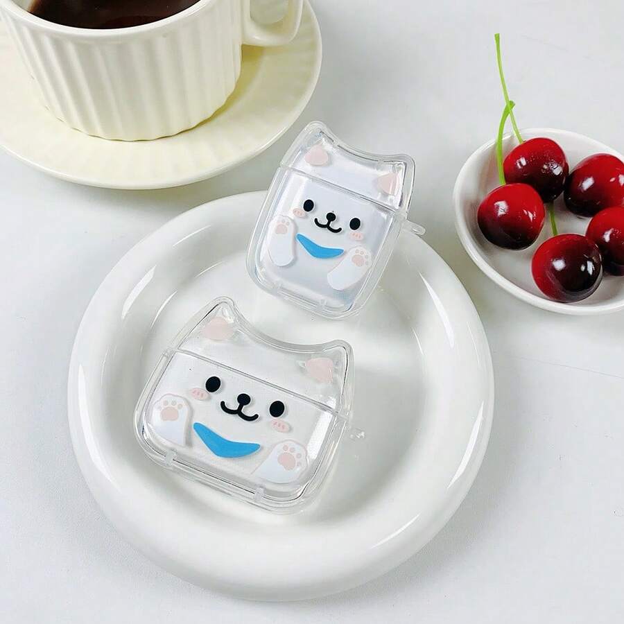 1 Set Creative Cute Samoyed Dog/Cat Ear Headband, Blue Scarf, Compatible With Apple New 4/3 Protective Case, Pro2, Apple Bluetooth 1/2 Earphone Case - Multicolor - View 1