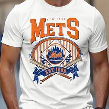 New York Mets Baseball Logo T - Shirt, Black Crew Neck With Bold Orange 'METS' & 'NEW YORK' Text, EST. 1962 City Skyline & Bats Graphic, Casual Soft Tee For Fans - Perfect For Baseball Enthusiasts & Game Day Wear-100% Cotton Vintage Black Graphic Tees Men Casual Summer Tops - 白色 - 查看 7