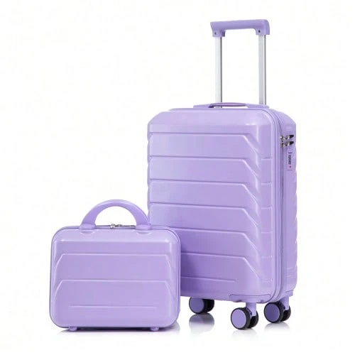 14"/19" 2-Piece ABS Spinner Suitcase Set With Combination Lock & 14" Cosmetic Bag - 紫色 - 查看 1