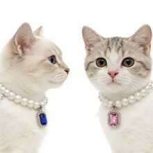2pcs Elegant Luxury Pet Collar, Square Faux Pearl & Rhinestone Pendant Dog Necklace, Sparkling Rhinestone Inlaid, Fashionable For Small/Medium/Large Dogs & Cats - Multicolor - View 4