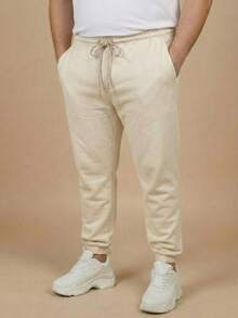 Men's Plus Size Jogger Sweatpants In Flannel Fabric With Pocket | Warm, Plus Size Men's Pants - Crema - Ver 3