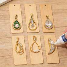 1 件 304 不锈钢 18K 镀金镂空水滴吊坠，镶嵌水钻，女士不锈钢吊坠 DIY 首饰配件 - 金黃色 - 查看 5