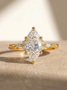 1pc Classic V-Shaped Diamond Encrusted Eye-Shaped 925 Sterling Silver Ring, Engagement/Wedding Gift, Holiday Present - Horse Eye Ring - View 1