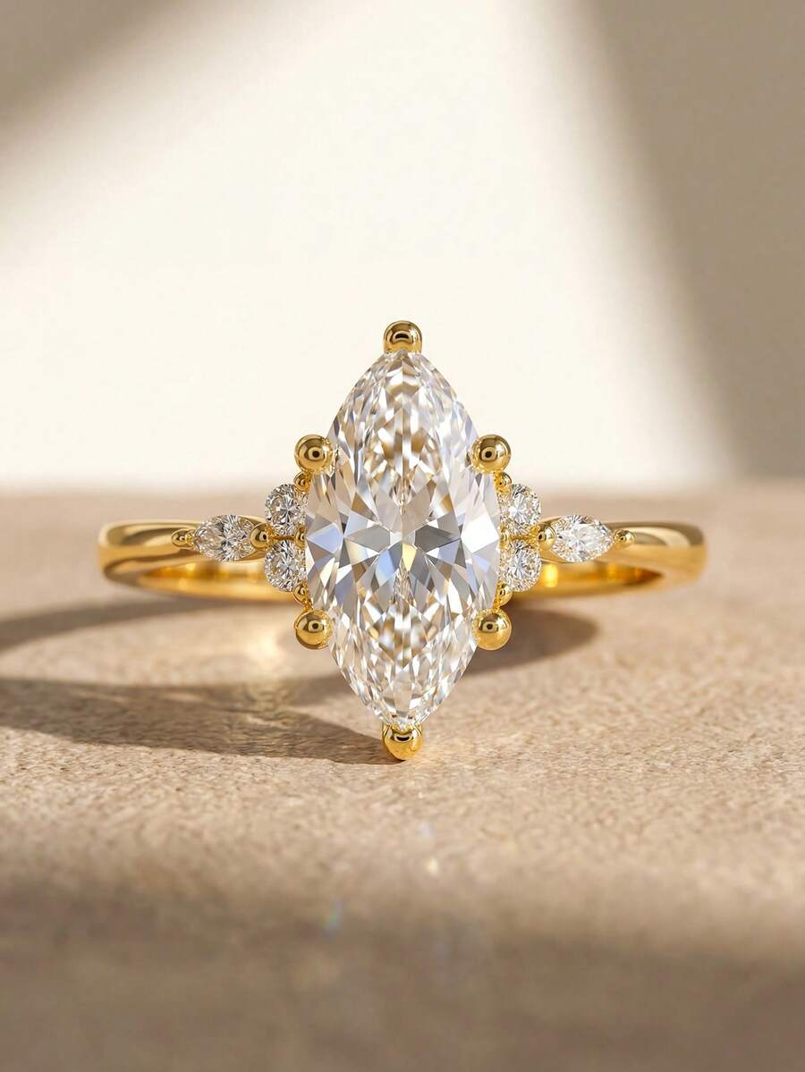 1pc Classic V-Shaped Diamond Encrusted Eye-Shaped 925 Sterling Silver Ring, Engagement/Wedding Gift, Holiday Present - Horse Eye Ring - View 1