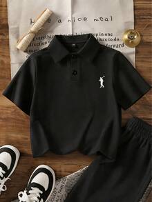 1 chiếc áo thun polo tay ngắn in họa tiết thường ngày cho bé trai tuổi teen, áo mùa hè cho học sinh. - màu đen - Xem 3