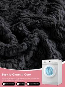 2/3件套刺绣毛绒被套套装 - 柔软蓬松的人造毛皮被套，透气舒适，奢华柔软，包含1个刺绣被套和1/2个枕套，通过Oeko-Tex认证，黑色 - 黑色 - 查看 8