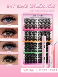 自然款假睫毛嫁接套装：288片假睫毛，单根假睫毛，含胶水和睫毛镊子，适合在家DIY嫁接睫毛。 - 彩色 - 查看 5