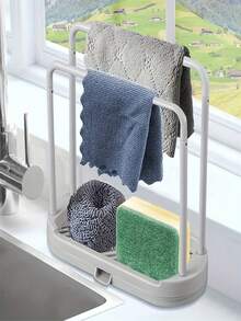 1pc Kitchen Sink Tray Organizer, Suitable For Sponges, Dish Cloths, Rags, Brushes, Scrubbers Storage And Arrangement, Kitchen Storage & Organization , Racks & Holders - Multicolor - View 2