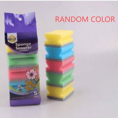 OKS 5pcs Kitchen Sponge Scrubber, Non-Stick Oil Cleaning Pad, Random Colors