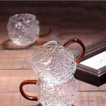 2个带把手的圆腹锤纹玻璃杯，120毫升小容量，可作咖啡杯、家用早餐茶杯、办公室浓缩咖啡杯、下午茶甜点杯、客用水杯 - 無色 - 查看 6