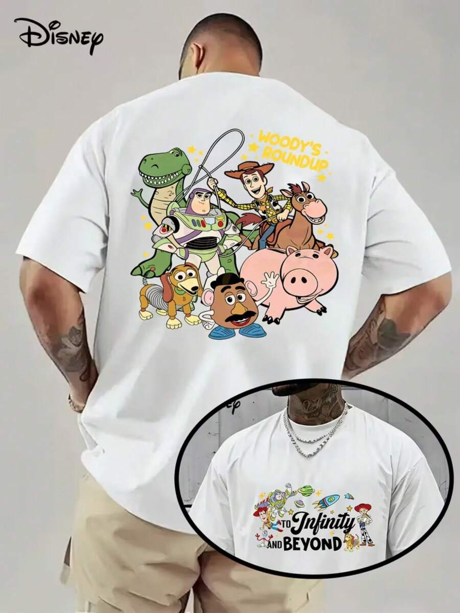 [Officially Authorized By Disney] Men's Toy Story, Woody Assembled T-Shirts, And All Characters Such As Woody And Buzz Lightyear Appeared With The Words "WOODY'S ROUNDUP". The Fabric Was Washable And Easy To Handle, And It Was Suitable For IP Theme Parties, Leisure Trips, Daily Commuting And Other Scenes, And The Theme Atmosphere Of Toy Story Was Full. - trắng - Xem 1