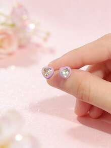 Artepollo 1 Pair Cute Purple Heart Stud Earrings, Inlaid With Sparkling Zirconia, Suitable For Parties, Banquets, Birthdays, Vacations And Daily Wear, Great Gift For Friends And Family - one-size - View 3