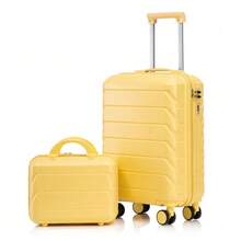 14"/19" 2-Piece ABS Spinner Suitcase Set With Combination Lock & 14" Cosmetic Bag - 黃色 - 查看 12