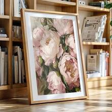 1pc Vintage Peony Floral Oil Painting On Canvas, Wooden Frame Wall Art Decor, Elegant Still Life Home Decoration, Ideal Gift - Multicolor - View 5