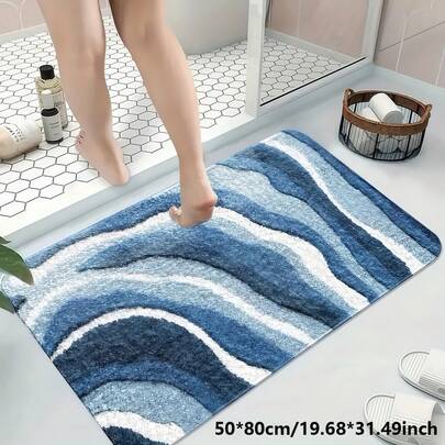 1件装毛绒波浪印花迎宾门垫，防滑前门垫，室内外通用入口地毯，可水洗，适用于家庭、客厅、厨房、卧室、农舍、走廊、洗衣房等场所。
