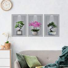 3pcs 2D Flat Pattern Flower Wall Stickers | Self-Adhesive 3 Sheets Print Wall Sticker Poster, Suitable For Living Rooms, Bedrooms, Kitchens, Bathrooms, And Other Home Decorations, Made Of Plastic, Contemporary Style - A - View 2
