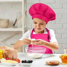 Apron And Chef Hat Set Adjustable Toddler Chef Hat And Apron With 2 Pockets For Cooking Baking Painting In Rose Red - -克羅斯紅- - 查看 6