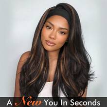 26英寸蓬松直发发箍假发 Yaki卷发发箍假发 合成分层蓬松直发半头假发 即戴即用无胶发箍假发 - 彩色 - 查看 4