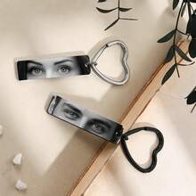 1pc Personalized Fashion Couple Keychain, Customized Eye Photo Heart-Shaped Keychain, Customized Carved Stainless Steel Key, Fashionable, Simple, Unique, Customized Valentine's Day, Anniversary, Birthday Creative Gift - Multicolor - View 5