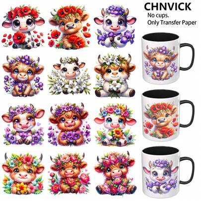 CHNVICK 12PCS/SET UV DTF Cup Wraps Style Self-Adhesive Sticker For Coffee Cups, Water Bottles, Home Decor, Laptops And Refrigerator DIY Crafts(Mug Not Included)