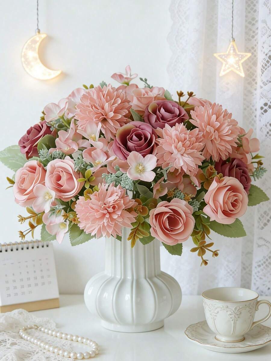 1/3/80 piezas Ramo de flores artificiales de rosa e hortensia, adecuado para boda, hogar, restaurante, dormitorio, decoración de jarrón, fiesta de cumpleaños, decoración de boda, ramo de Año Nuevo, regalo del Día de San Valentín, material DIY de Año Nuevo, plantas artificiales, decoración de primavera, habitación, mesa, decoración de jardín, decoración de habitación, regalo del Día de San Valentín, regalo de graduación - Rosa melocotón - Ver 1