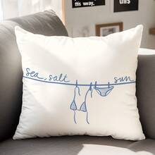 1pc Summer Minimalist Bikini Illustration Cushion Cover, Single-Sided Printed Peach Velvet Polyester, 45*45CM/18*18inch Pillow Case Suitable For Room Decor, Modern Minimalist Sofa Living Room Decor Gift - Multicolor - View 4