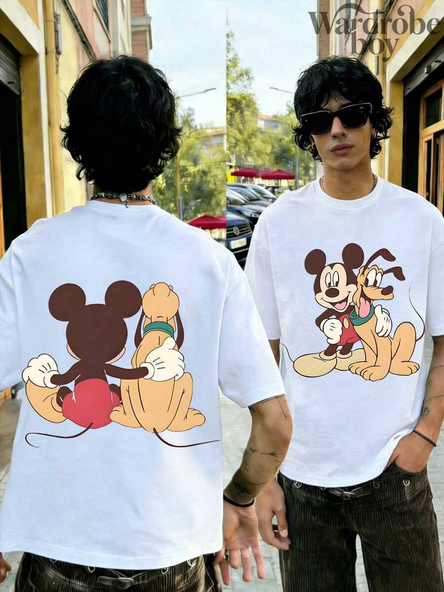 Disney Printed T-Shirt,Men's Mickey And Pluto Shirt, Animal Kingdom, Mickey Shirt, Disney Character Shirt, Disney Group Shirt, Disney World, Disney Pluto Dog Shirt,Suitable For All Seasons, Comfortable And Breathable| Exquisite Design | The Best Choice For Giving Gifts - trắng - Xem 1