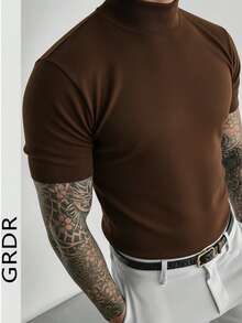 GRDR 男士夏季短袖纯色针织 Polo 衫，适合夏季外出穿着，时尚造型必备单品 - 棕色 - 查看 5