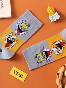 Noctvar OBM Sleepwear X TOM & JERRY 1 đôi tất nữ dài đến bắp chân họa tiết mèo và chuột, thiết kế hình trái tim hoạt hình dễ thương, tất mùa hè thời trang hình chuột ngộ nghĩnh, tất cổ cao thoáng khí với họa tiết hoạt hình, thích hợp làm quà tặng hoặc mặc hàng ngày cho học sinh/người lớn, tất đôi. - Nhiều màu - Xem 7