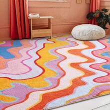 1 pieza Alfombra ondulada con degradado de dopamina, alfombra de colores fluidos para sala de estar y dormitorio, material de lana sintética, alfombra decorativa, decoración de dormitorio, alfombra pequeña, alfombra, decoración del hogar, alfombra de sala de estar, alfombra pequeña de sala de estar, alfombra de dormitorio, decoración del hogar de sala de estar, alfombra de exterior, alfombra lavable - Multicolor - Ver 6