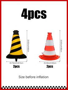 2/4pcs-Red & White Traffic Cone Balloon Set, Includes Red & White Road Barrier, Black & Yellow Road Barrier Balloons, Suitable For Multi-Function Construction Theme, Engineering Party, Sports Activity, Traffic Toy, Birthday Party - 彩色 - 查看 2