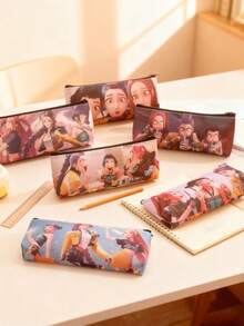 K-POP Girl Group Printed Pencil Case (21x11cm), Large Capacity Canvas Stationery Bag, Zipper Cosmetic Pouch, Suitable For K-POP Fans And Students - Multicolor - View 1