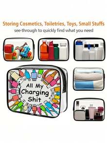 新款充电收纳包 - 透明化妆包，旅行必备，拉链便携化妆包，沙滩透明PVC化妆包，防水收纳袋，透明收纳袋，线缆和USB收纳袋，机场航空标准PVC化妆包，适用于充电器、数据线和移动电源，男女通用充电器收纳包，旅行必备，邮轮必备，度假必备，假日必备，旅行用品 - 彩色 - 查看 2