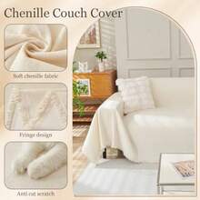 Gugxiom Chenille Couch Cover Boho Sofa Cover For 3 Cushion Pet Friendly Washable Sofa Slipcover For Dogs Furniture Protector Covers Beige 71"*133" - Màu be + 71"*133" - Xem 3