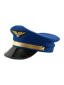 Hat Costume Set, Includes Cap, Badge, Pilot Badge, Walkie-Talkie, Suitable For Vacation, Party, Company Event, Holiday Activities - Blue - View 9