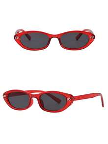 一副红色小框猫眼不对称复古时尚眼镜，男女通用，适合驾驶、度假、街头摄影、时尚穿搭 - 紅色 - 查看 4