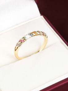 1 pieza Anillo de mujer con diseño espiral y circonita cúbica incrustada - Multicolor - Ver 27