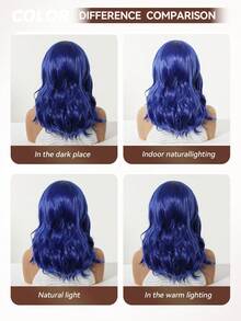 16-Inch Long Dark Blue Hair With Soft Waves Layered Wig Synthetic Natural Looking Wigs Lace Front Wigs 13*4 Hand Woven Lace Chemical Fiber Hair Daily Daily Imported Silk Party Wedding Music Festival Halloween Gift - Multicolor - View 7
