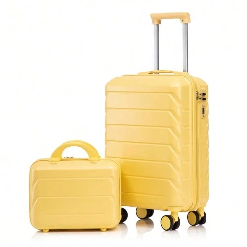 14"/19" 2-Piece ABS Spinner Suitcase Set With Combination Lock & 14" Cosmetic Bag - 黃色 - 查看 1