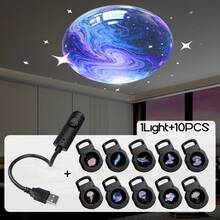 3/6/10片装图案LED投影灯，USB供电，360°旋转LED梦幻投影夜灯，玫瑰、鲸鱼、蝴蝶、云朵、爱心、星球、羽毛图案可选，USB供电，适用于房间、床头柜和天花板装饰 - USB/A款 - 查看 12