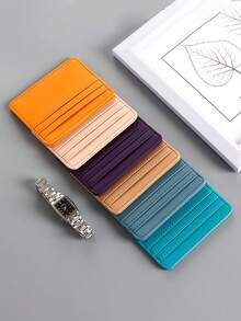 1 pieza Estuche de tarjetas de varios colores de 4 ranuras, bolsa de almacenamiento compacta para tarjetas, estuche de tarjetas de PU de unicolor - Multicolor - Ver 3