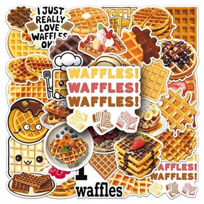 50PCS Waffle Dessert Food Cartoon Aesthetic Graffiti Stickers DIY Handbooks, Skateboards, Guitars, Water Cups, Self Adhesive Festival Decoration Stickers Scrapbook Supplies Stationery Funny Stickers Kindle
