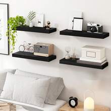 LOVEWE Set Of 4 Rustic Wood Floating Shelves - Wall Mounted Storage Shelf For Bathroom Bedroom Living Room Kitchen, Book Display & Space-Saving Decor - 4 chiếc - màu trắng - Xem 6